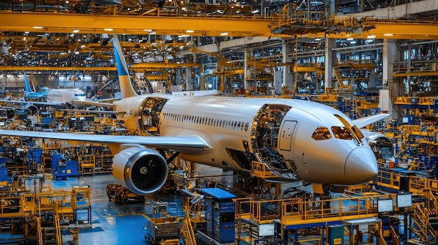Açıklama: Airplane assembly line manufacturing aviation construction | Premium  AI-generated image
