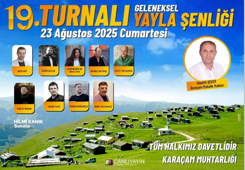 Geleneksel 19. Turnalı Yayla Şenliği 23 Ağustos 2025 Cumartesi Günü