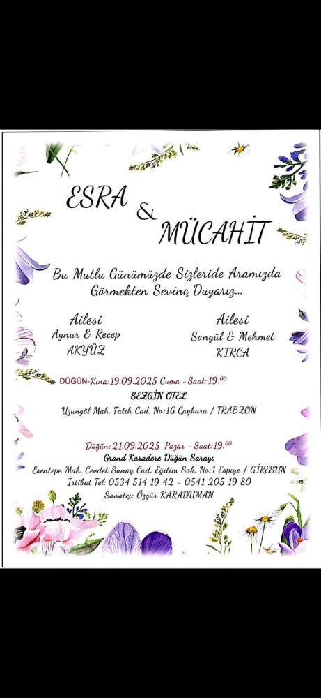 Esra ve Mücahit’ten Kına ve Düğün Törenlerine Davet